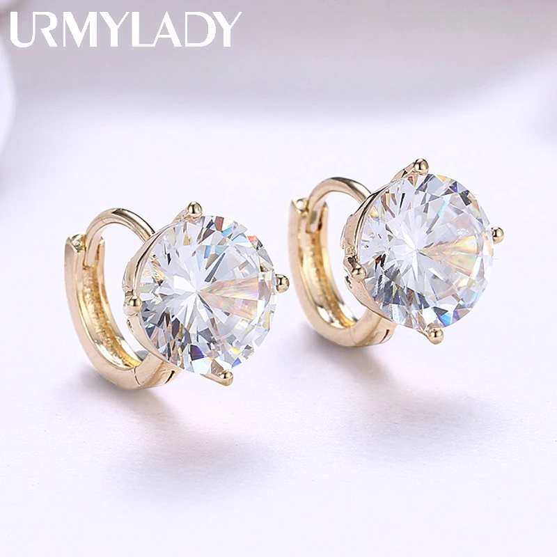 

URMYLADY 925 Sterling Silver 18K Gold Big Zircon Earclip Earrings for Women Wedding Party Engagement Fashion Charm Jewelry