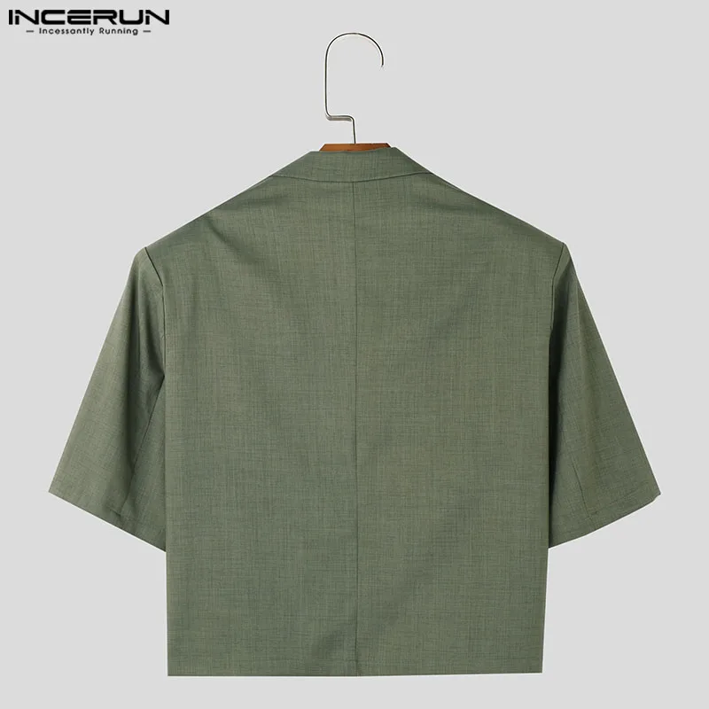 INCERUN Men Blazer Solid Color Lapel Short Sleeve Button Pockets Casual Suits Men Streetwear 2024 Fashion Leisure Blazer S-5XL