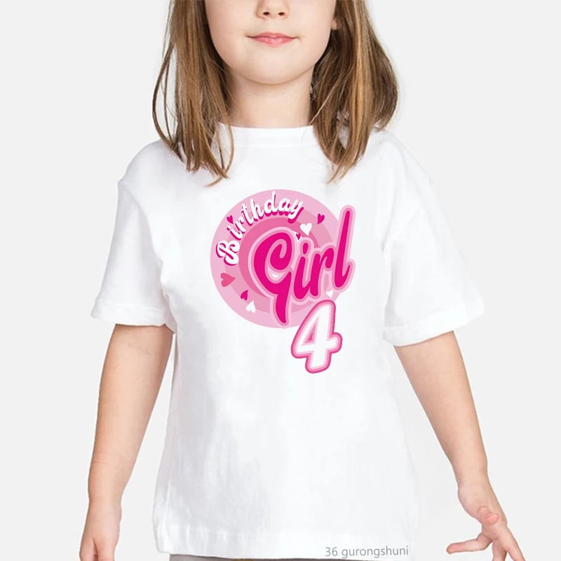 

Birthday Girls 1-10 Years Old Pink Metal Print Girls T-Shirt Fashion Kawaii Girls Birthday Clothing Tops Summer Kids Tshirt Tops