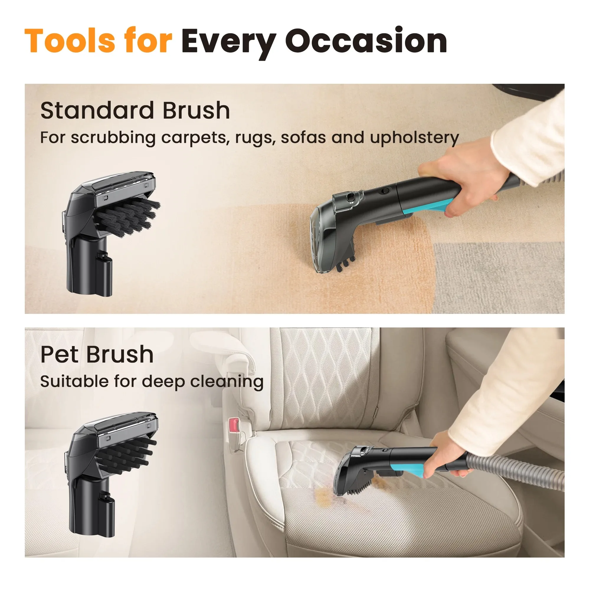 TASVAC C5 Portable Carpet Cleaner Machine 16500Pa Powerful Suction with Dual Tanks for Pet Stains Sofa Car Tough Stain Cleaning