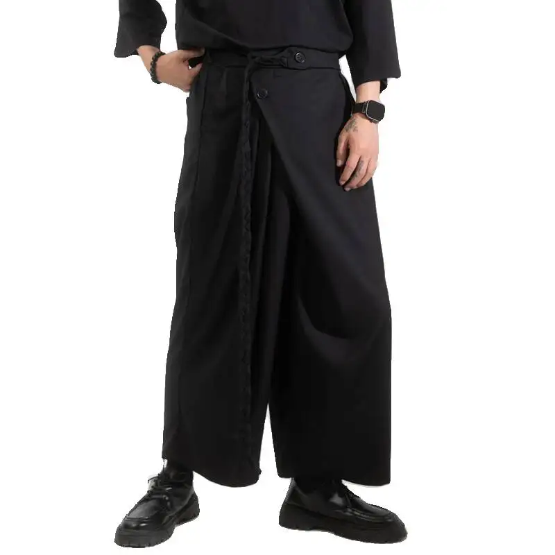 Original Design Wide-Leg Japanese Trendy Brand Cropped Dark Men's Casual Pants Style Ribbon Casual Straight-Leg Men's Pants