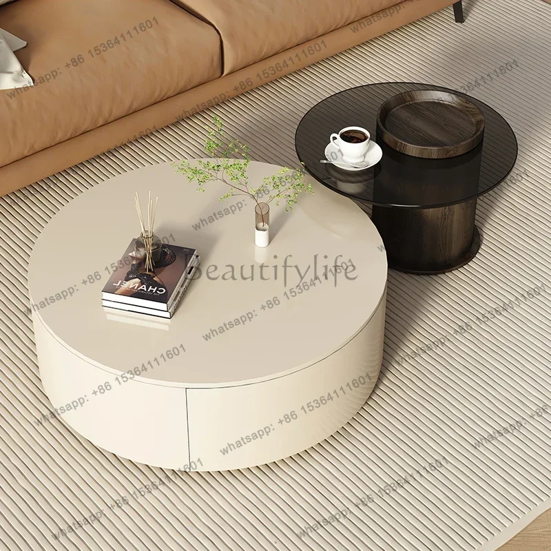 Factory Direct SalesRound Accessories Set Coffee Table Luxury Storage Clear Wooden Mobile Coffee Table Side Low Mesa Auxiliar Sa