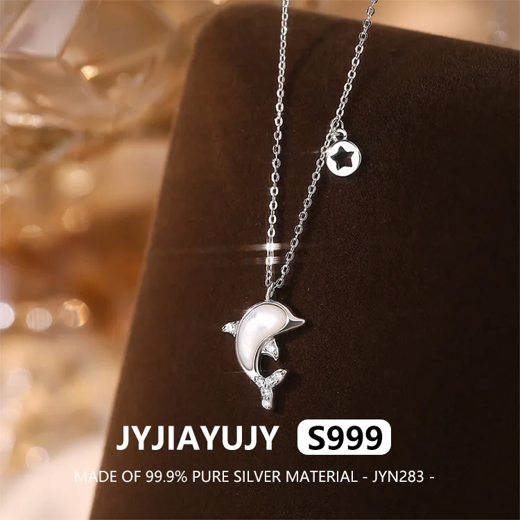 

JYJIAYUJY 100% Whole Original Pure Silver S999 Pendant Necklace Chain White Shell Dolphin Fashion Jewelry Gift Daily JYN283