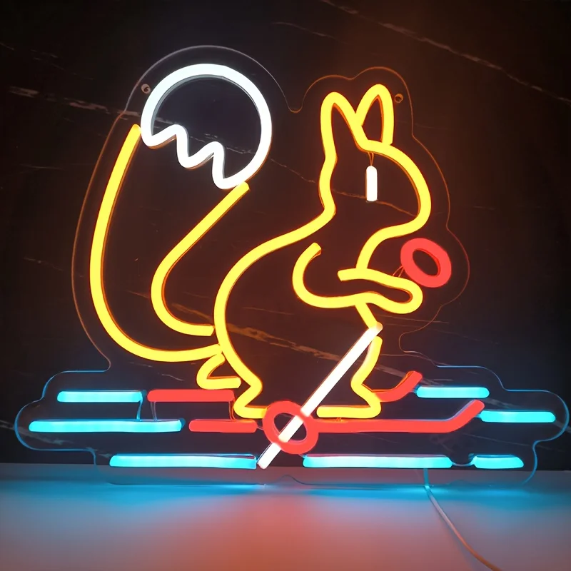 السناجب التزلج النيون الساحرة LED تزلج ضوء النيون لغرفة النوم حفلة الحمام التزلج Rink الجليد Rink ديكور USB عكس الضوء هدية #1