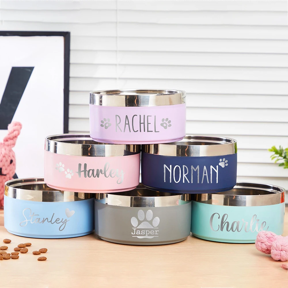 Benutzerdefinierte Edelstahl Hund Katze Schüssel Doppel Vakuum Fütterung Haustier Schüssel Große Kapazität Hundefutter Wasser Schüssel Hunde Zubehör Welpen