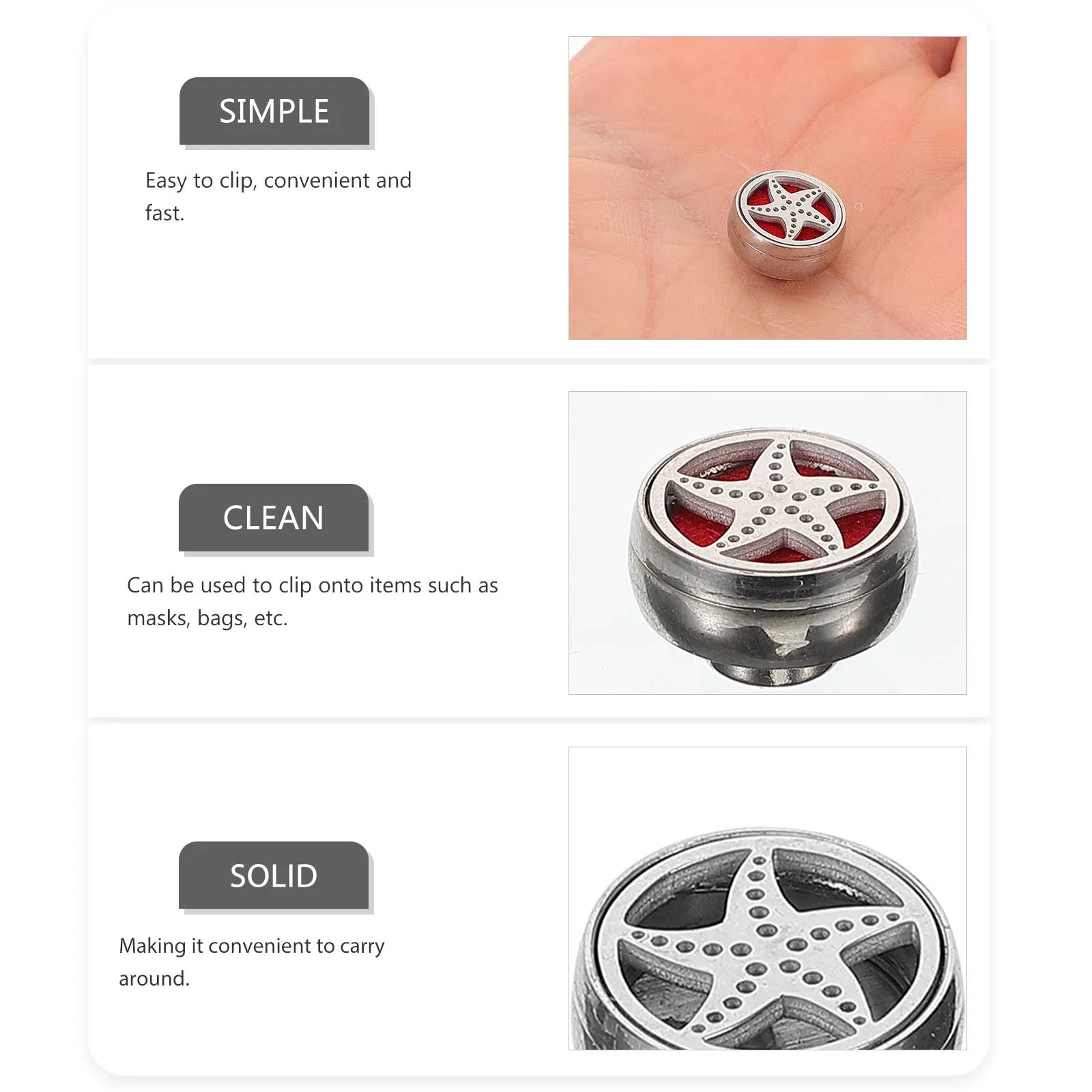 

Stainless Steel Aromatherapy Clip Collar Locket Mask Accessory Clothing Scent Diffuser Mini Essential Oil Pad Holder Travel