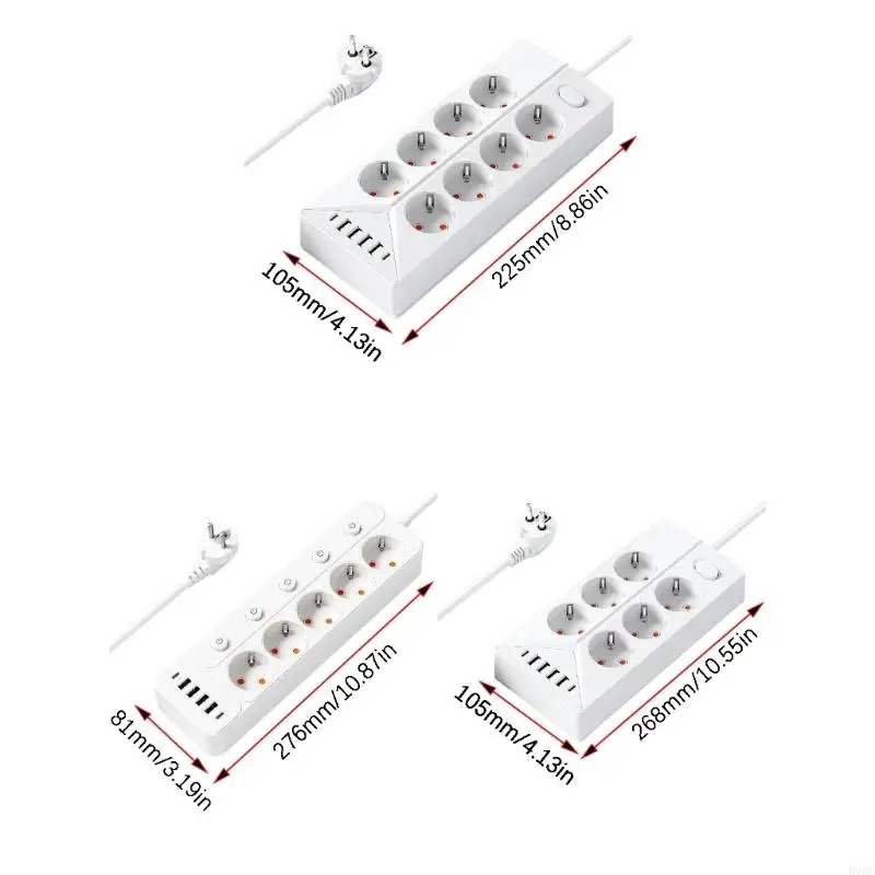 Power Adapter with USB-A and Type C Charging, 1.8 M Cord, Switcher Control, White Desk Extension for Home Office 896C
