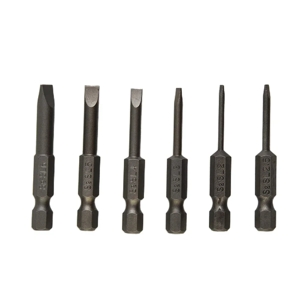 Tip Slotted Tip Screwdriver Bit Silver Slotted 1/4in Hex Shank 2.0-6.0mm 6pcs/set Flat Screwdrivers Bits