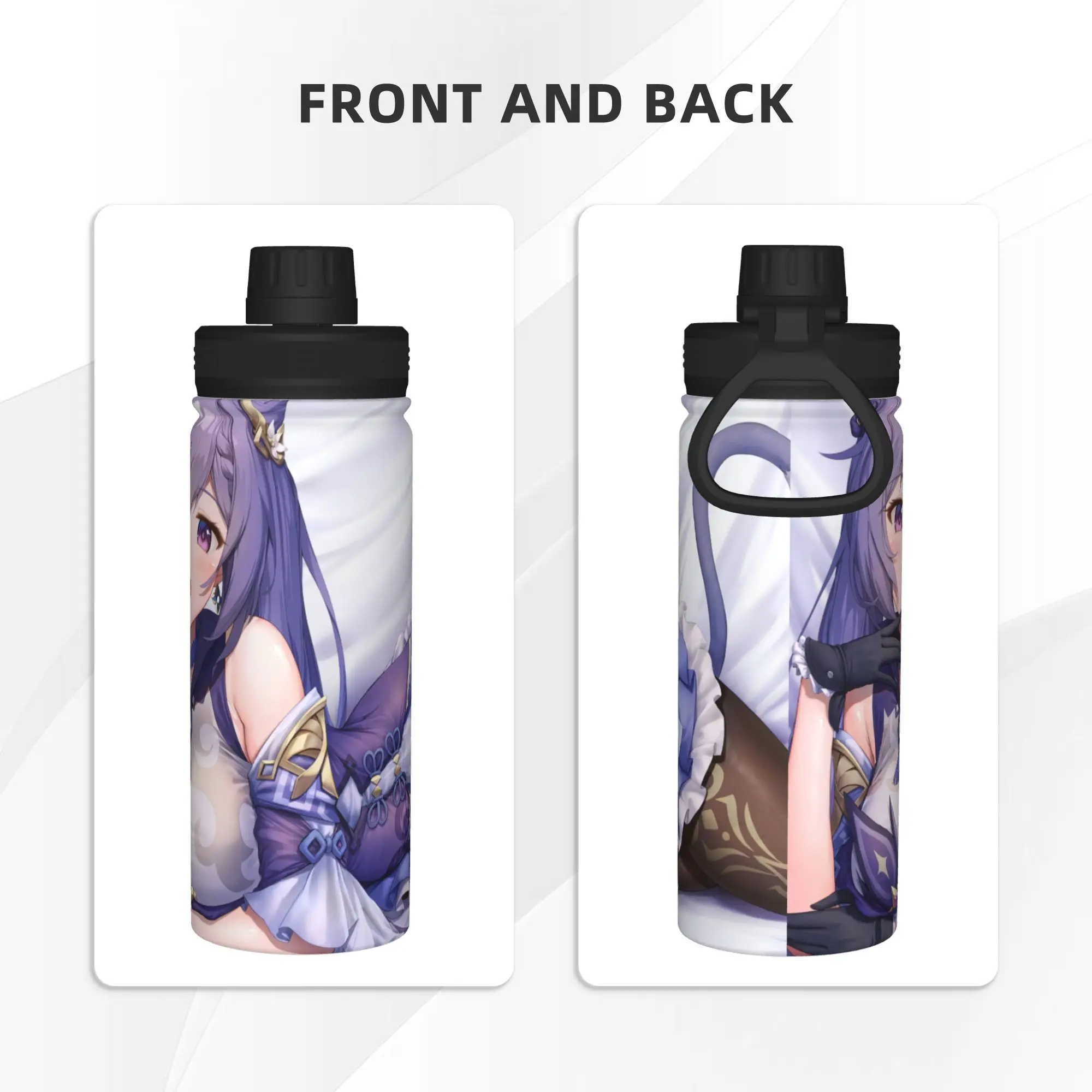 Genshins Impact Anime Keqing 18OZ Sports Insulated Kettle Anime Girl Coffee Cups Stainless Steel Smoothie Tea Mug Hot Cold Drink