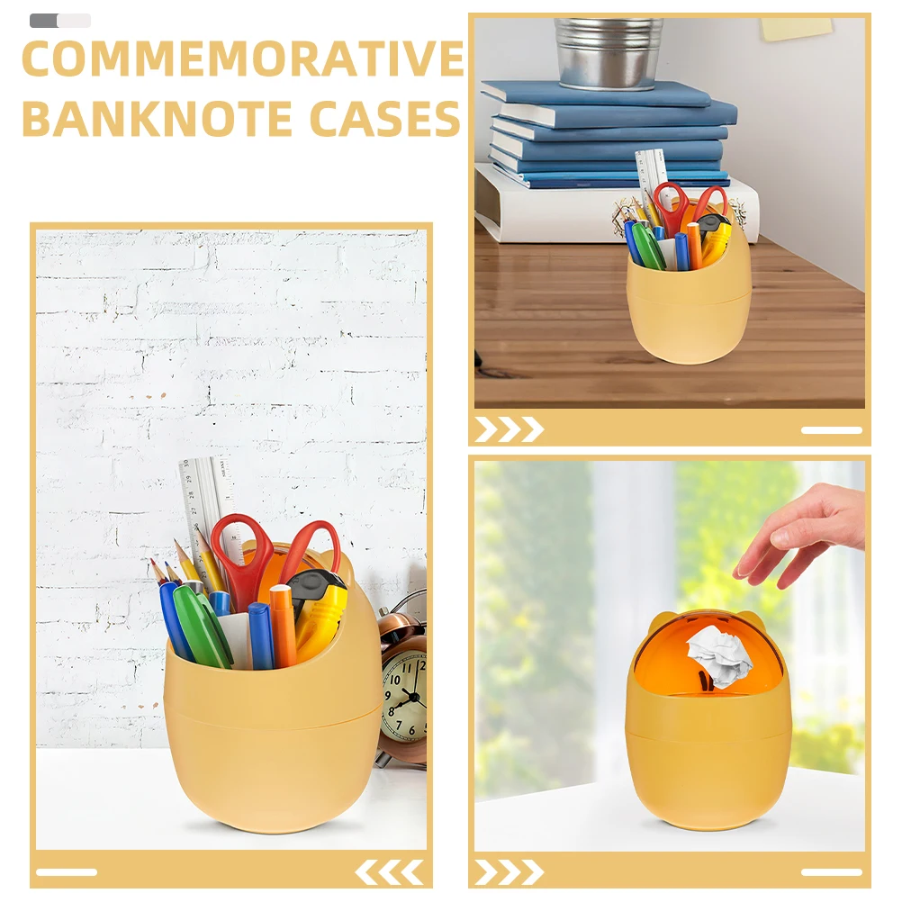 

Flip Trash Can Mini Desk Garbage Container Plastic Countertop Bin Office Supplies Cute Cartoon Design Storage Box Pencil Holder
