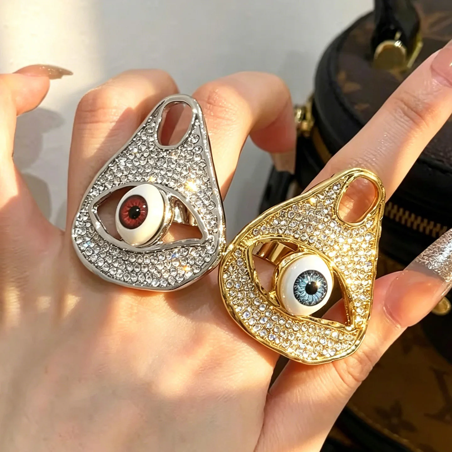 Vintage Exaggerated Evil Eye Cubic Zircon Ring Light Luxury Unique Eye Pattern Women Party Jewelry Gift