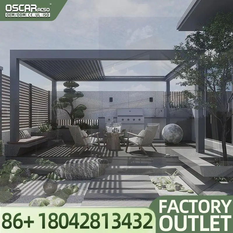 Garden Patio Louvred Roof Free Standing Automatic Aluminium  Covers for Outdoor Deck Gazebo in Backyard and Balcony Pergola