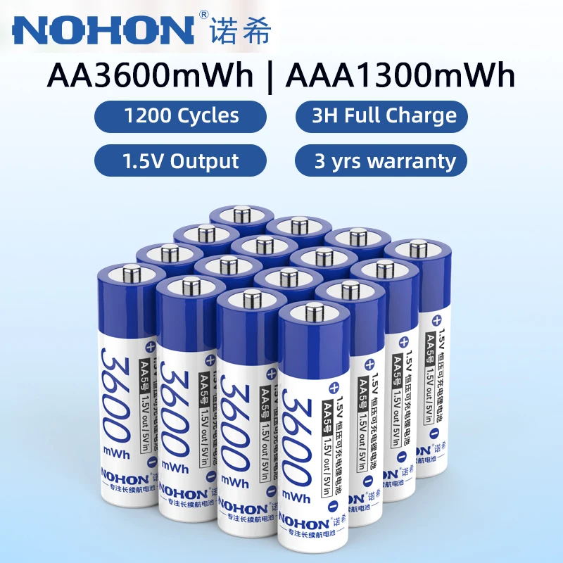 NOHON 1.5V AA/AAA Rechargeable Battery High Capacity Li-Ion Original Rechargeable Batteries For Control Electric Toys Battery