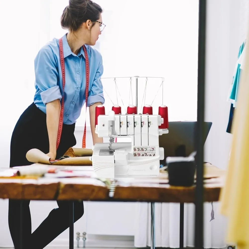 

Garden Sets Heavy Duty Metal Frame Serger Overlock Machine 2 3 4 5 Thread Stitch Capability Removable Trim Trap 1300SPM White