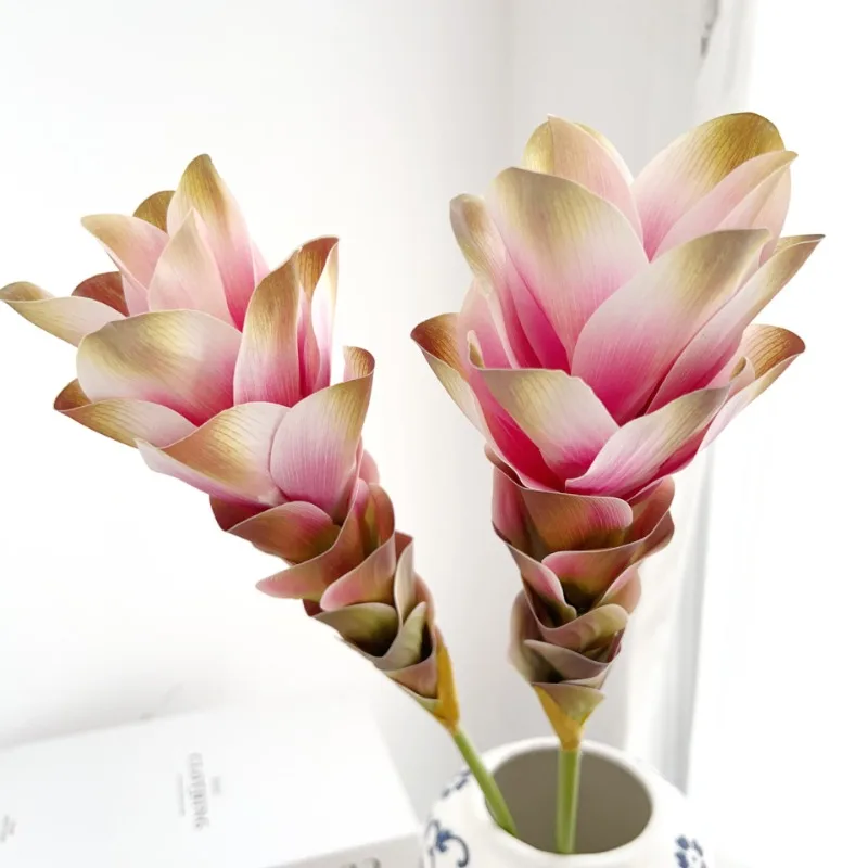 Simulierte Ingwerblume mit Farbverlauf, langer Zweig, künstliche Seidenblume für DIY-Party, Hochzeit, Raumdekoration, Hotel, ländliche Dekoration – Detail 2