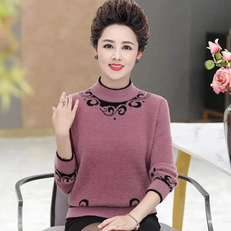 

Новый принт, зимний новый женский полувысокий воротник с длинными рукавами, кашемировый вязаный свитер 2025 года с вышивкой, однотонный пуловер M142