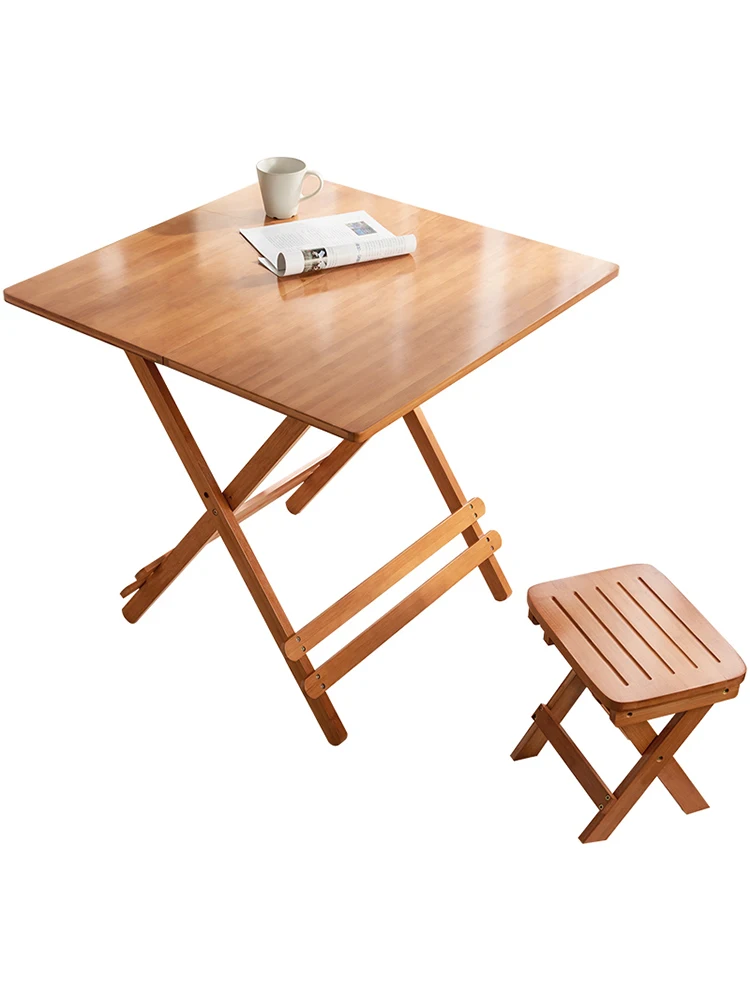 Folding dining table and chair combination portable non solid wood bamboo dining square table modern and minimalist