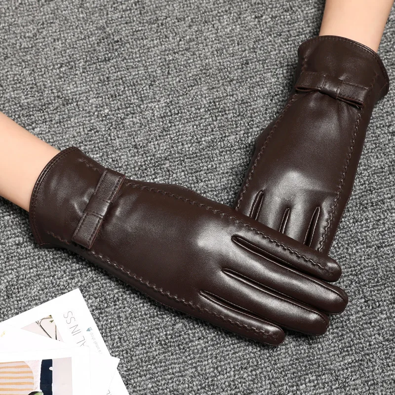 Warm Touch Screen Gloves Women\'s Sheepskin Gloves Autumn Winter Cashmere Thickened Driving Riding Motorcycle Bicycle Mittens