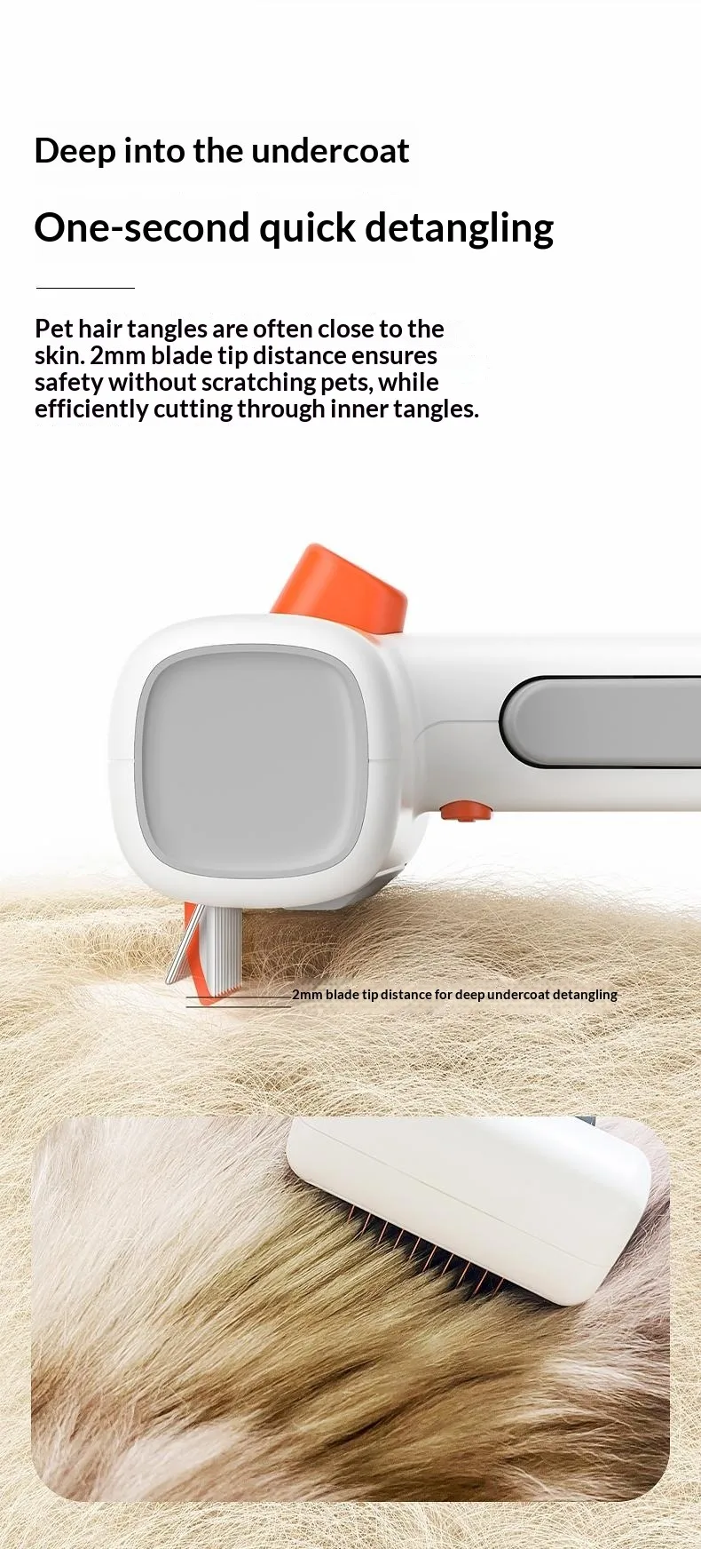 Petgravity 2-in-1 Entfilzungs- und Enthaarungskamm für Hunde und Katzen mit Drehbarem Stift und Sicherer 2mm Klinge für Einfache Haarentfernung – Detail 4