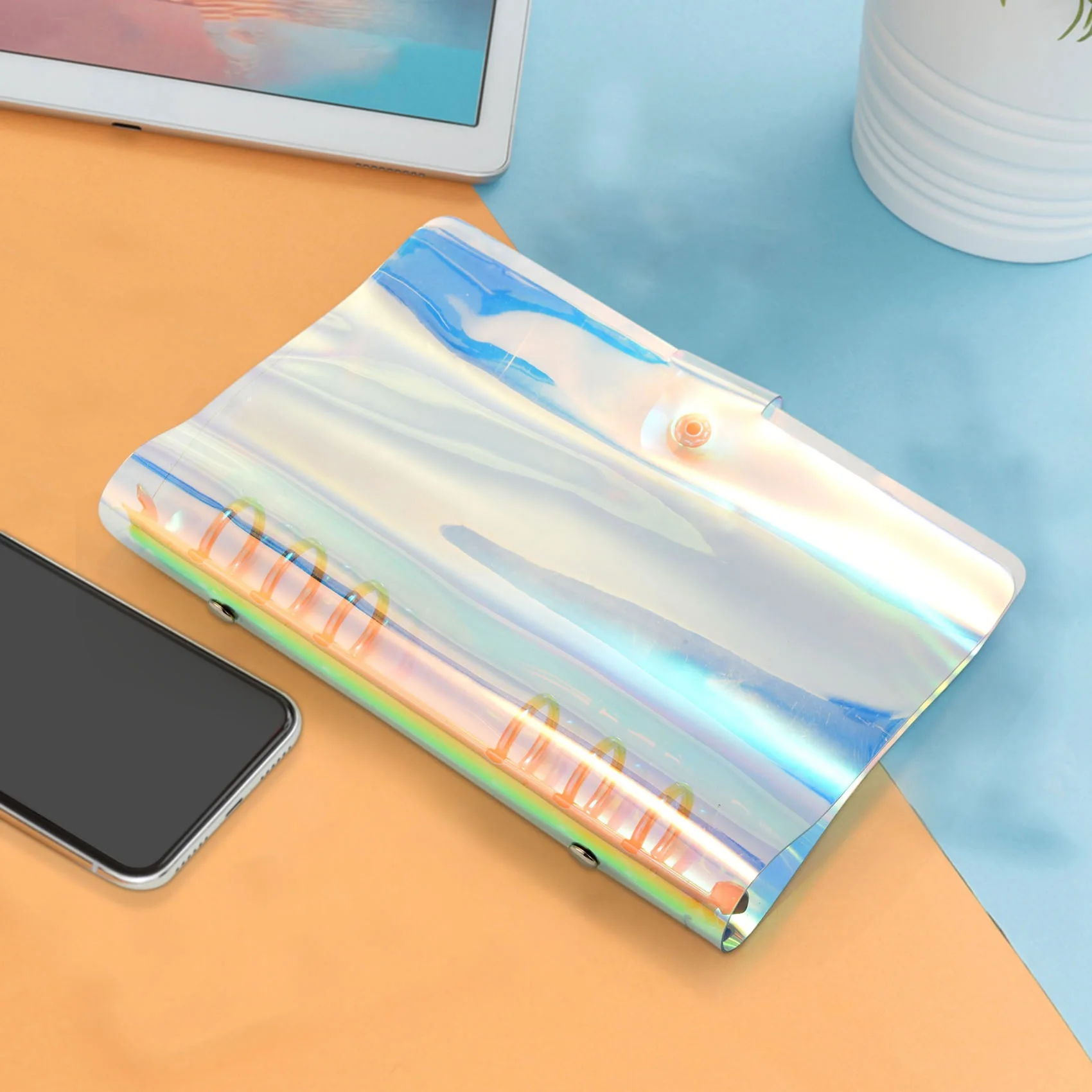 2 Pcs A6 6-Ring Rainbow Clear PVC Binder Cover Refillable Notebook Binder Protector Loose Leaf Planner Binder Cover multicolor