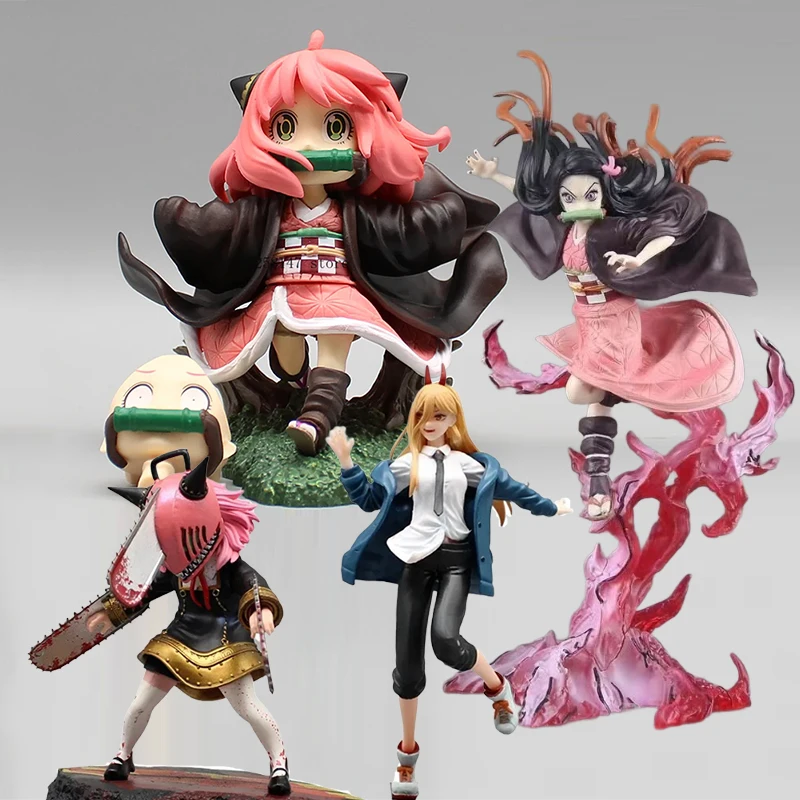 

Anime Anya Spy×Family Figurine Demon Slayer Blood Ghost Technique Kamado Nezuko Figures Chainsaw Man Power Figure Model PVC Toys