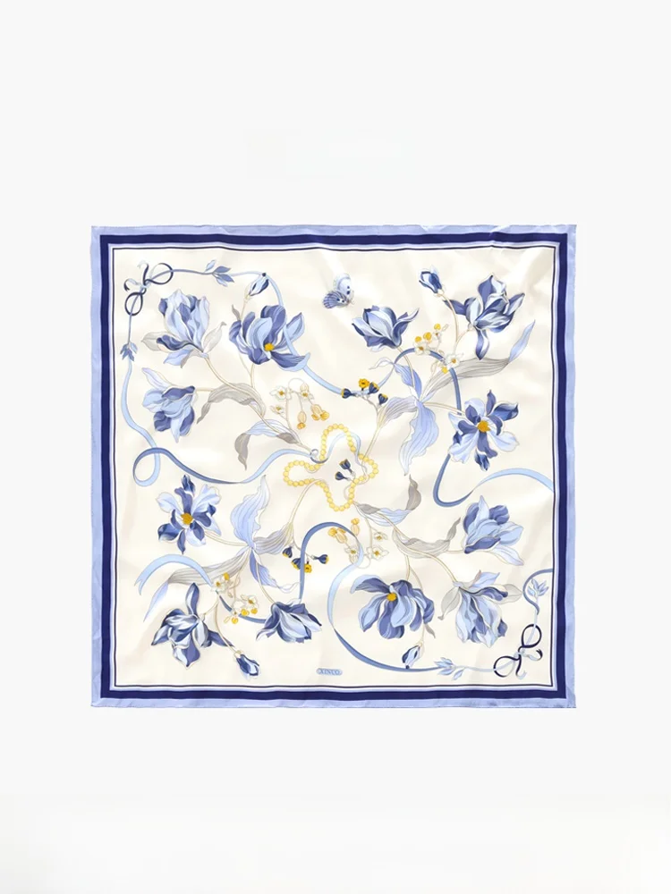 

Xinuosichou Ningfa Garden Silk Large Square Scarf Shawl Magnolia Flower Pure Silk Scarf Strap Summer Autumn Winter