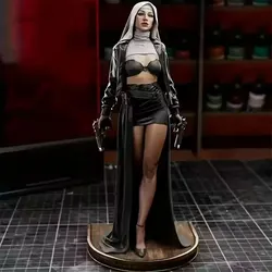 Figura resina monja pistolas dobles para pintar coleccionable
