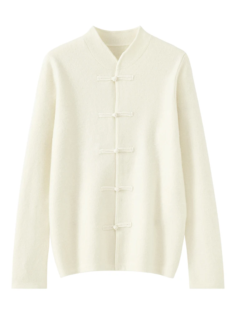 100% Merino Wool Sweater Chinese Style Man Cardigan air layer Thickened Knitwear Soft Warm Clothing Tops Couple's Matching Items