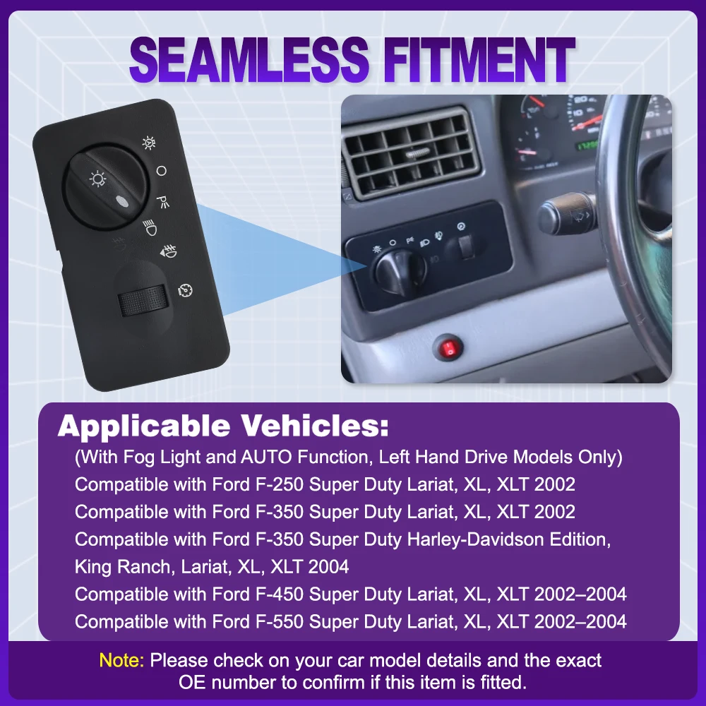 Car Headlight Headlamp Control ​Switch For Ford F-250 F-350 F-450 F-550 Super Duty 2C3Z11654DAB 2C3Z11654DAA