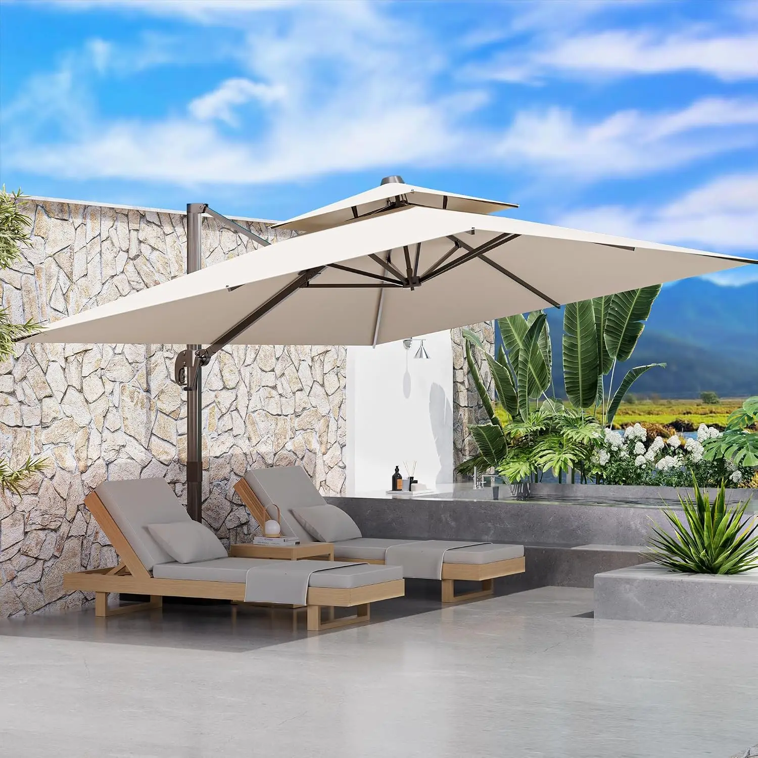 10' X 13' Outdoor Patio Umbrella Large Rectangle Cantilever Umbrella with Base Included, Heavy Duty 360°Rotation Offset, Custom