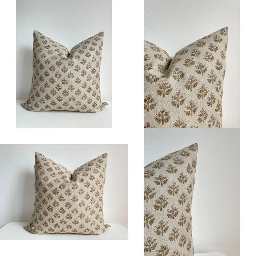 

Vintage 20 Linen Throw Pillow Cover: Hand Block Printed, Indoor/Outdoor, Cora Design
