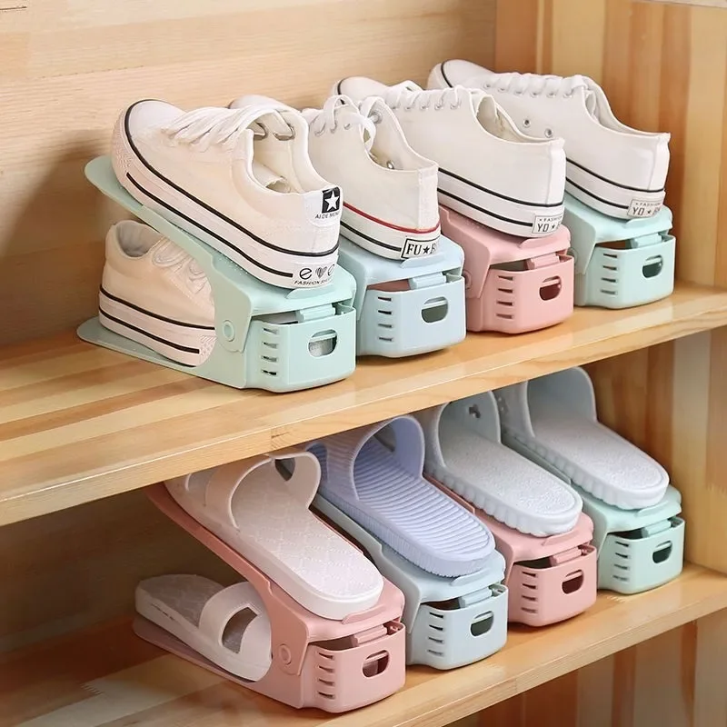 1/4/10 Pcs Shoe Organiser Plastic Adjustable Height Shoe Shelf Top and bottom compartment design Save space in your shoe cabinet