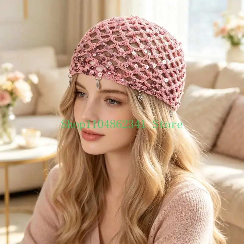 652F Breathable Crochet Cap with Openwork Detail for Summer Daily Wear