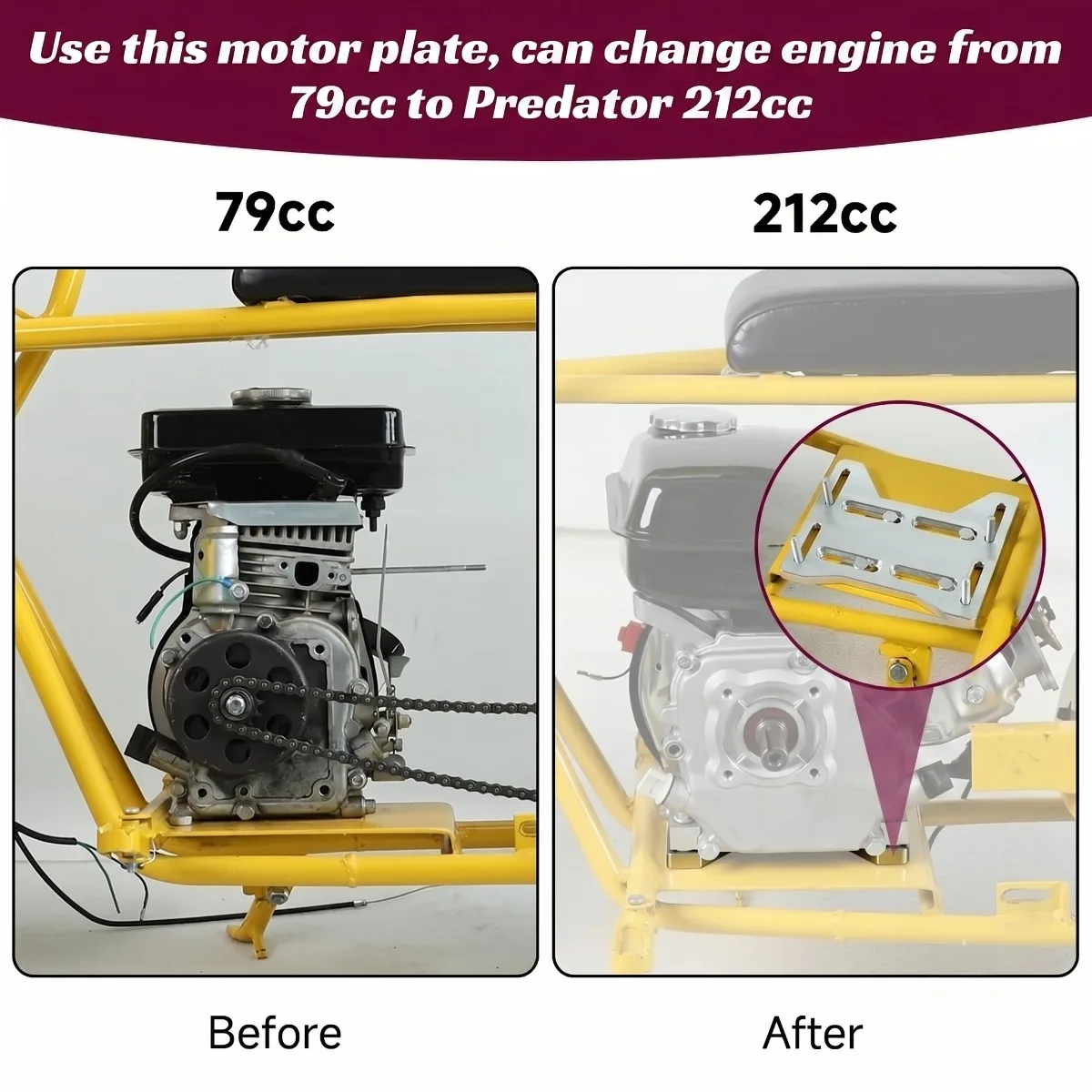 Motor Engine Mount Adapter Bracket Plate for Mini Bike Go Kart Doodlebug DB30 Coleman 100 Small 4 Stroke Engines Predator 212cc