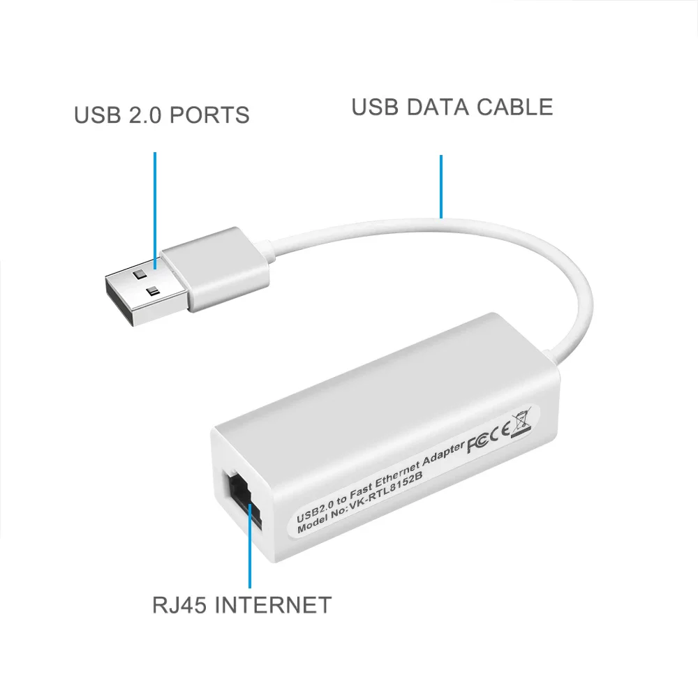 100Mbps Wired Network Card USB 2.0 Network Adapter USB to RJ45 Ethernet Lan Adapter Cable for PC Laptop Windows 98SE ME 2000 XP