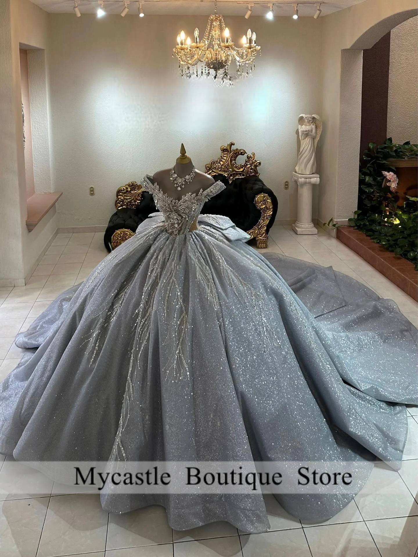 New Shiny Sliver Applique Quinceanera Dress Ball Gown 2026 Bow Off Shoulder Corset Sweet 16 Dress Birthday Party Gown Customized