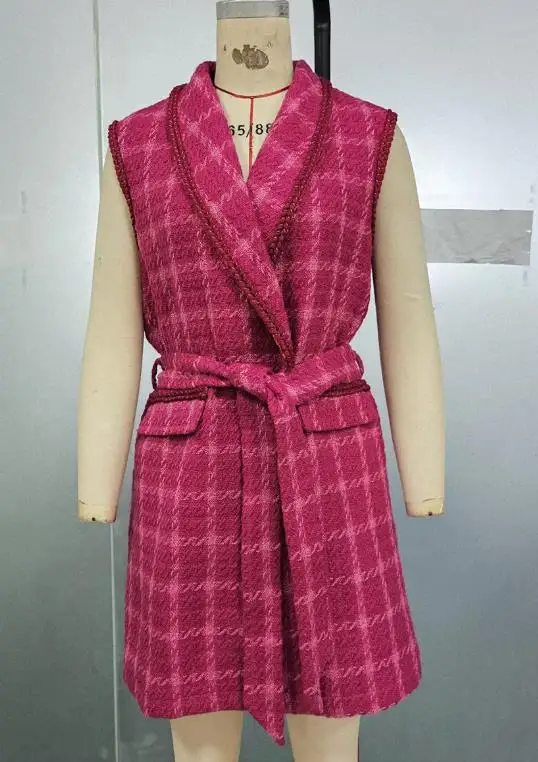 

2026 New Fashion Plaid Vest Belt Sleeveless Jacket Women's Clothing Temperament Commuting Female Elegant Dresses Coat ﻿