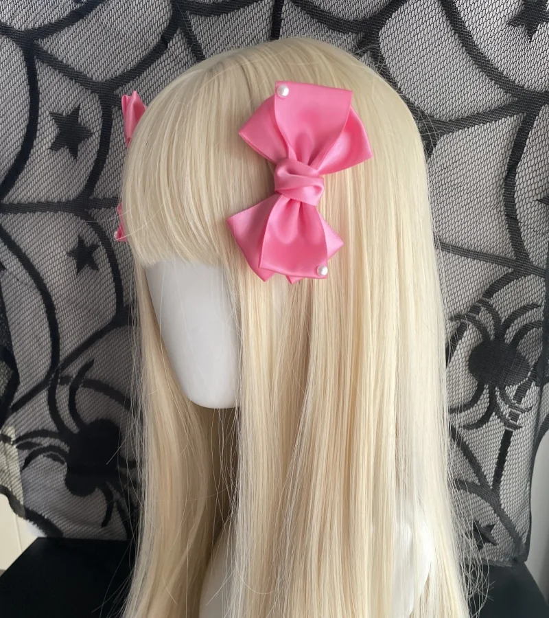 

New Handmade Lolita Harajuku Pink Headpice Clip Subculture Y2K Girl Bowknot Sweet Double Ponytail Hair Clip