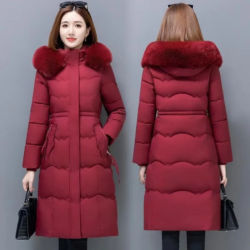 Winter Parka Women Puffer Jacket 2023 Thickened Slim Cotton-padded Jacket Warm Fur Collar Hooded Long Sleeve Coat Outerwear