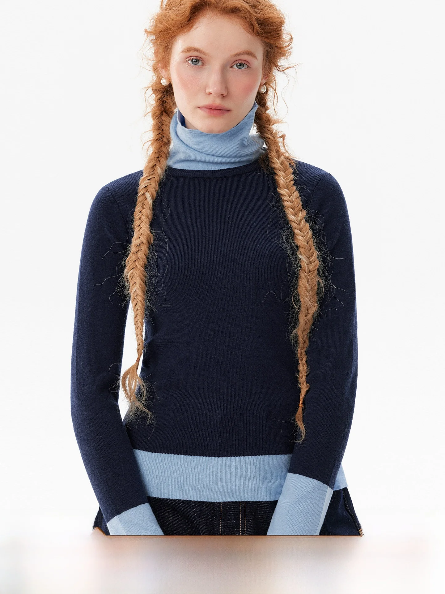 

plus High Ne Knitted Sweater Color Blo Slim Fit Base Layer Top Casual Sle Long Sve Winter Faionable