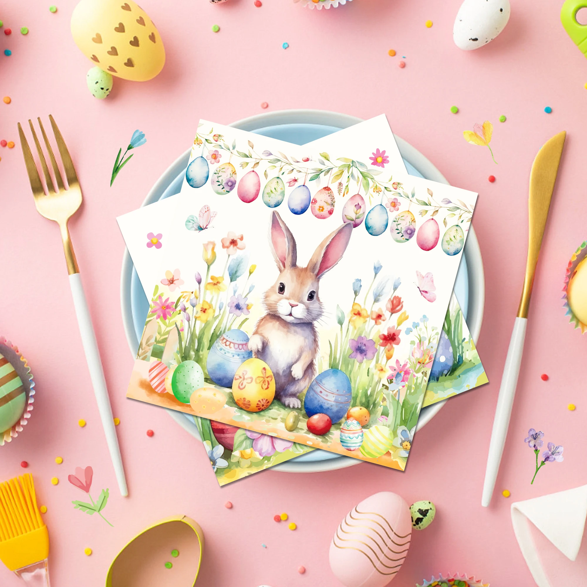 20pcs/32*32cm Easter Bunny Printed Napkins Disposable Paper Dinner Serviette Easter Egg Pattern Paper Placemats Party Decor