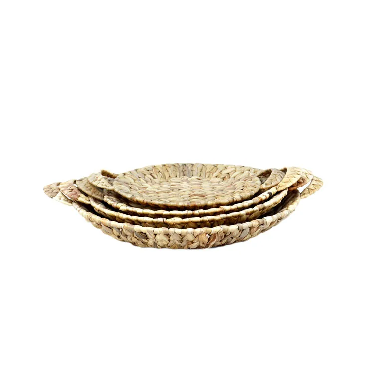 Custom natural water hyacinth grass hand-woven storage basket set four round storage basket storage basket