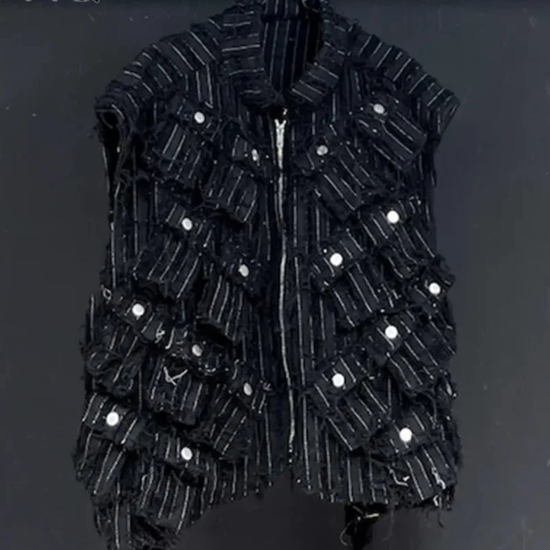 Design Summer Multi Pocket Vest 2024 Spring New Sleeveless Pocket Tassels Darkwear Korea Fashion Male Tops AD45