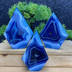 1PC Natural Blue Agate Free Shape Torch Reiki Healing Diamond Shape Aquarium Home Decor Witchcraft Sacrifice Feng Shui Gift