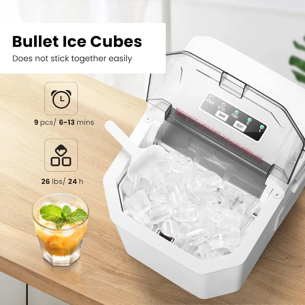 HAOYUNMA Electric Portable Compact Countertop Automatic Ice Cube Maker Machine with Handle Hand Scoop 10 Ice Bags