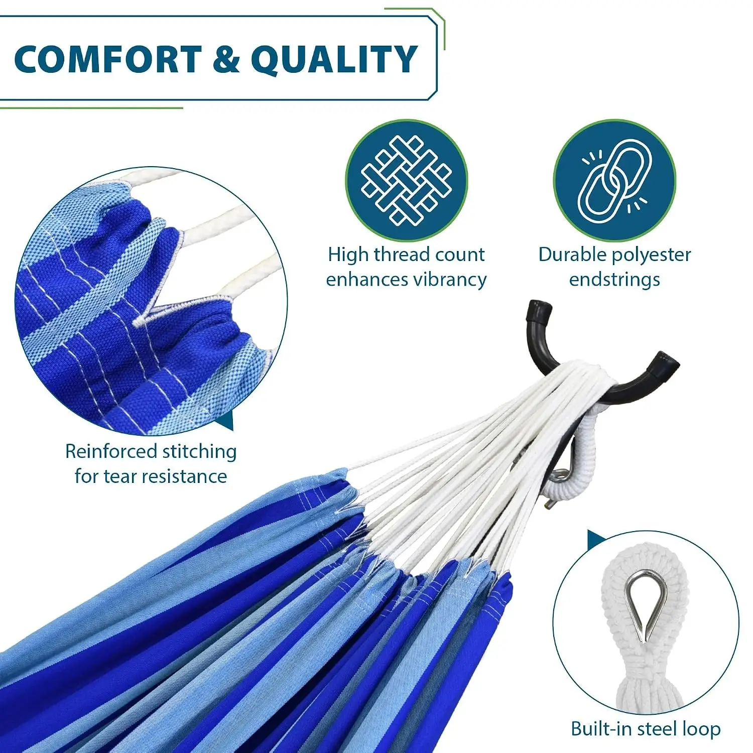Double Cotton Hammock with Steel Stand & Polyester End Strings 450 lb Capacity Carry Bag Included, Customized