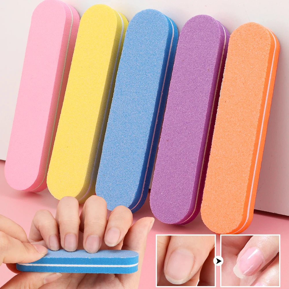 50Pcs Mix Color Nail File Buffers Sponge Double Sided 100/180 Grit Sanding Block Gel Polishing Foam Manicure Salon Nail Art Tool