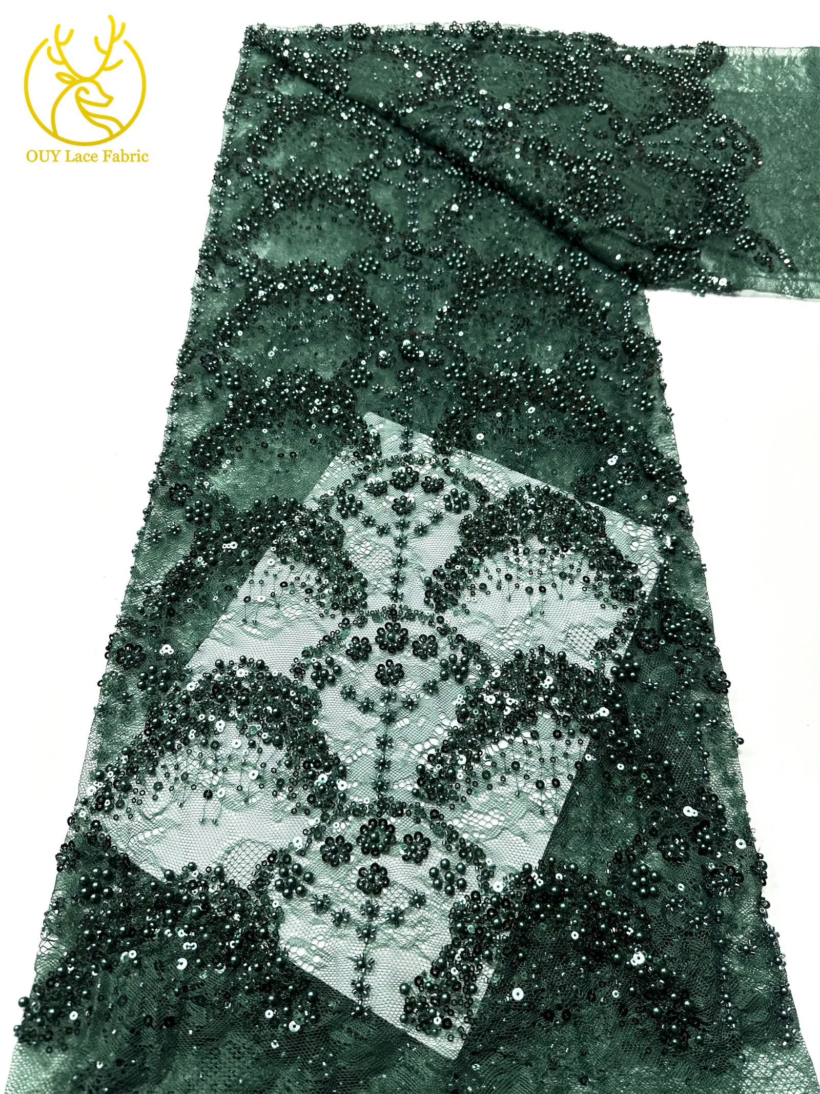 Luxuriöser französischer Kleid-Perlen-Spitzenstoff 2026, hochwertiger gelber afrikanischer Pailletten-Spitzenstoff für Frauen, Hochzeit, Party, Kleid, Nähen – Detail 27