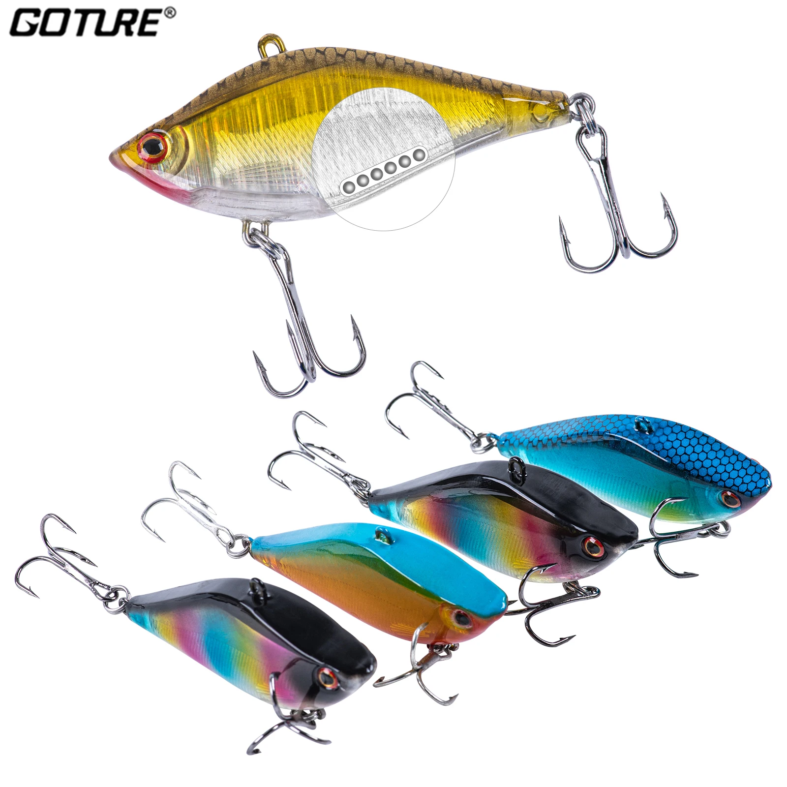 

Goture 5pcs Metal Vib Fishing Lures Sinking Spinner Crankbait Vibration Artificial Bait Swimbait for Bass Pike Fishing Tackle