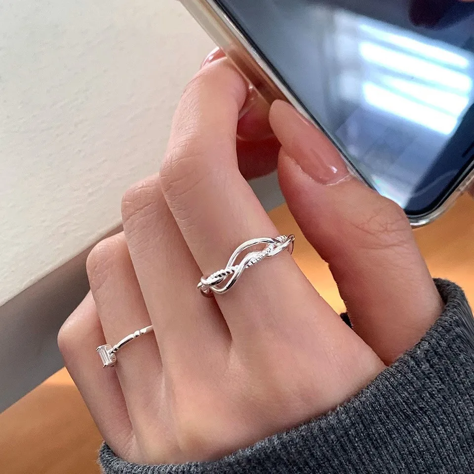 Ring Open Twist Wire Wrapped Index Finger Jewelry Silver Tone Alloy Lightweight Minimalist Unique Adjustable Stackable